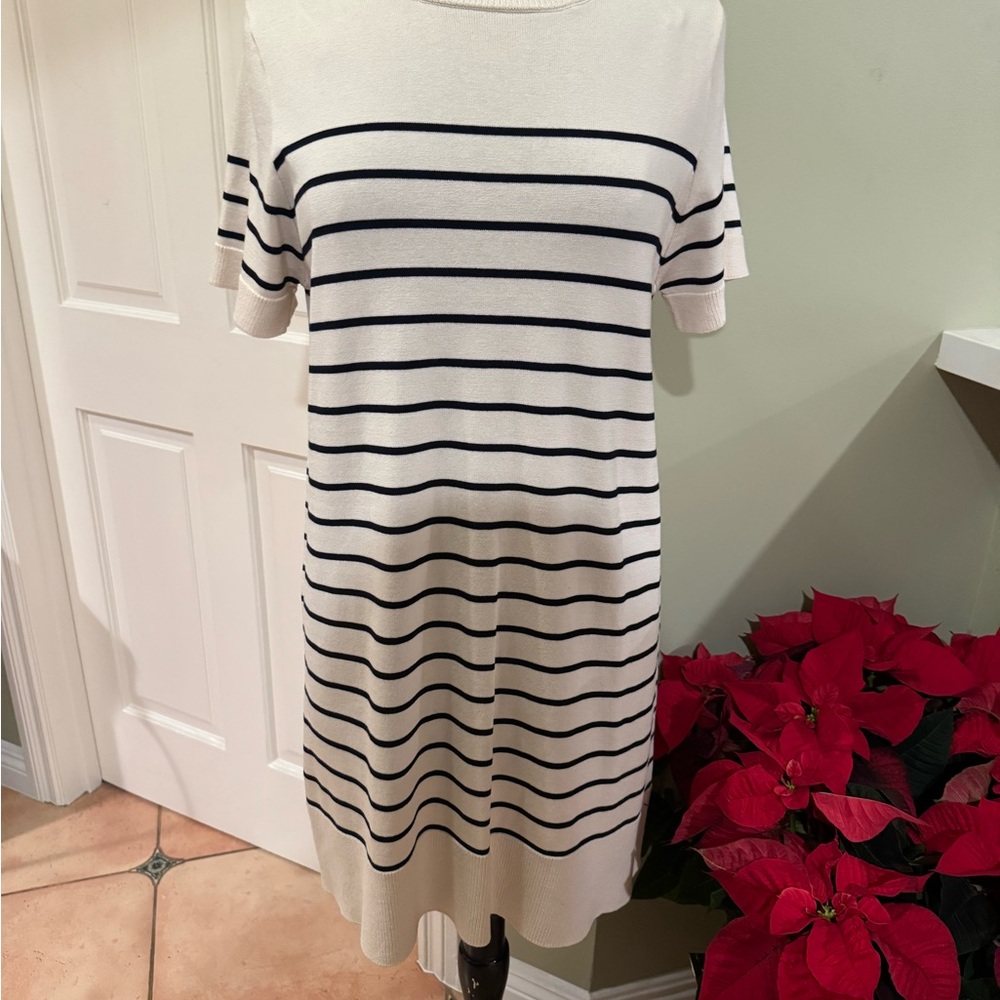 Zara Cream and Black Striped Midi Dress
